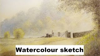 Quick Watercolour Landscape sketch using White nights watercolour [upl. by Richmal]