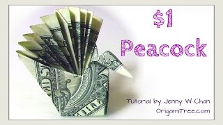 DIY How to Fold 1 Money Origami PEACOCK  Dollar Easy [upl. by Aneled979]