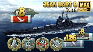 Battleship Jean Bart B 8 ships destroyed on map North  World of Warships [upl. by Etteneg]