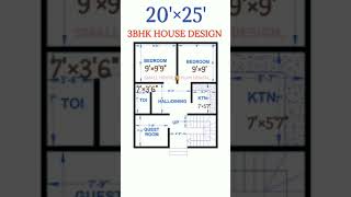 20 × 25 house plan  20 by 25 house design for small family  500 sqft 3bhk village plan ytshorts [upl. by Flodnar]