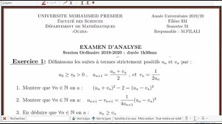 Correction de lexamen de la session ordinaire1920 Analyse 1 SMPC exercice 1 suites numériques [upl. by Eceryt]