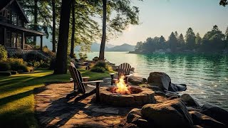 Morning Lakeside Ambience Relaxing Campfire to Relax Study amp Stress Relief [upl. by Nylirem116]