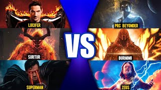 Lucifer Vs Pre Retcon Beyonder Burning Godzilla Vs Surtur Superman Marvel Zeus  In Hindi [upl. by Elohc494]