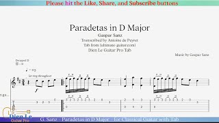 G Sanz  Paradetas in D Major  for Classical Guitar with Tab [upl. by Adniled]