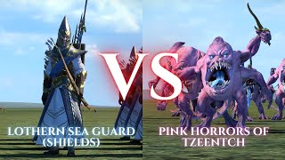 WARHAMMER III Total War  Lothern Sea Guard Shield VS Pink Horrors of Tzeentch [upl. by Litnahc]