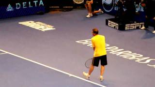 Sampras vs Agassi MSG 2011 Sampras Jumping Backhand Reflex Volley [upl. by Heeley]