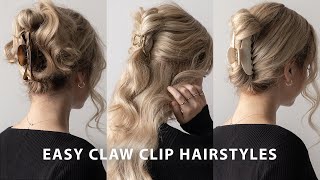 3 EASY CLAW CLIP HAIRSTYLES 💖 MediumLong Hairstyles [upl. by Meeks]