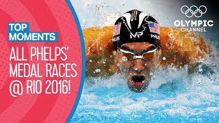 ALL Michael Phelps Olympic Medal Races from Rio 2016  Top Moments [upl. by Sargent]