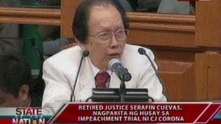 SONA Retired Justice Serafin Cuevas nagpakita ng husay sa Impeachment Trial ni CJ Corona [upl. by Kirk]