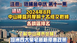 中山買樓｜總結2024年8月中山樓盤成交前10數據｜月度公寓前10銷售｜中山二十幾個鎮區樓盤銷售情況｜坦洲的獨特性｜坦洲4大豪宅最新優惠政策｜唔睇會中伏第11集｜灣區買樓｜珠海買樓 [upl. by Samal]