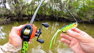 Catching GIANT Bass on FROGS in HIDDEN Creeks River Fishing [upl. by Woo]