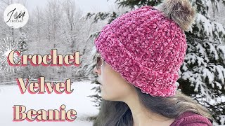 EASY crochet velvet beanie How to crochet a hat beginner friendly Crochet Toque crochethat [upl. by Diet]