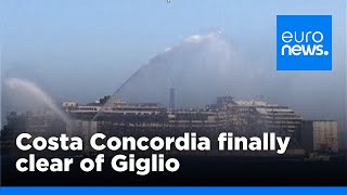 Costa Concordia finally clear of Giglio destined for dismemberment  euronews 🇬🇧 [upl. by Talia]