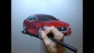 drawing time lapse  hyperrealistic art  how to draw automobile jaguar xe [upl. by Naul]