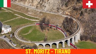 Winter Cab Ride St Moritz  Tirano Rhaetian Railway Bernina railway line  Switzerland Italy 4K [upl. by Kingdon]