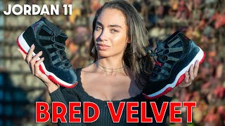 SOLD OUT Air Jordan 11 Bred Velvet Review Sizing and How to Style [upl. by Renard238]