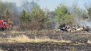 Live Grass fire spreads into wooded area western edge of Carterville [upl. by Darrick]