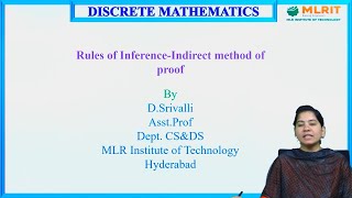 LEC13 Discrete mathematics  Rules of Inference  Indirect method of Proof by Ms D Srivalli [upl. by Legna]