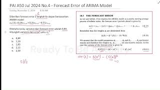 Pembahasan Soal PAI A50 Jul 2024 No4  Forecast Error of ARIMA Model [upl. by Ardnuasak]