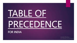 TABLE OF PRECEDENCE  ORDER OF PRECEDENCE FOR INDIA [upl. by Ahsinut612]