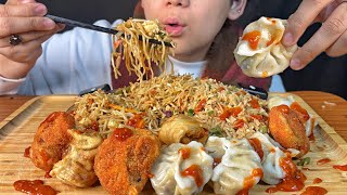 Eating egg fried rice egg chowmein chicken momo platter 🥰 [upl. by Pietro]