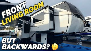 A front living room fifth wheel… but it’s BACKWARDS 2024 Jayco North Point 382FLRB [upl. by Leilah]