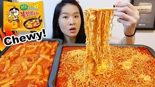 SPICY RICE CAKES amp CHEESY FIRE NOODLES Korean Ramen  Eating Show Mukbang w Chewy Eating Sounds [upl. by Akirehs216]