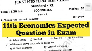 11th Economics First Midterm Question Paper 202411th Economics Expected Question 2024 [upl. by Ringo]