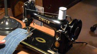 Singer sewing machine 99K  born in 1956 demo on denim [upl. by Cirderf]