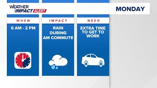 Weather Impact Alert  Rainy Monday morning commute delays expected [upl. by Ennovihs]