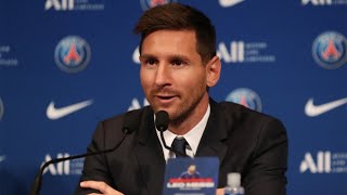 In full Lionel Messi holds press conference in Paris following transfer to PSG [upl. by Ilahtan]