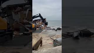 Outer Banks house collapses into ocean due to beach erosion cleanup begins [upl. by Idnak]