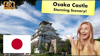 Osaka Castle Japan  Walking Tour  Stunning Scenery  4K [upl. by Lilas]