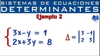 Sistemas de ecuaciones lineales 2x2  Determinantes  Método de Cramer  Ejemplo 2 [upl. by Aridnere]