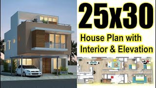 25x30 House plan with Interior amp Elevationcar parking [upl. by Hooge]