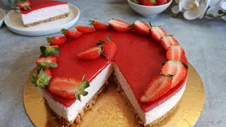 CHEESECAKE à la Fraise sans Cuisson FraisOnctueux et Délicieux 😋 [upl. by Weihs690]