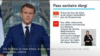 Pass sanitaire étendu aux cafés restaurants centres commerciaux avions trains  AFP Extrait [upl. by Atinra]