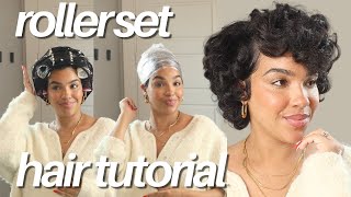 Rollerset Hair Tutorial On Short Natural Hair BEGINNER FRIENDLY  Rollerwrap Tutorial [upl. by Briggs]