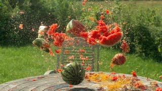 Rubber bands vs Water Melon  The Slow Mo Guys [upl. by Asilak]