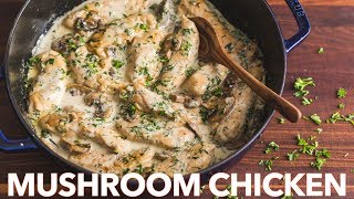 Creamy Herb Mushroom Chicken Recipe  One Pan Chicken  Cream Sauce [upl. by Valsimot276]