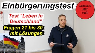 Test „Leben in Deutschland“ Prüfungstraining – 003 – Fragen 21 bis 30 [upl. by Frame927]