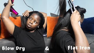 FIRST TIME FLAT IRONING MY RELAXED HAIR FROM ROOTS TO TIPS IN 6 YEARS  MY BLOW DRY METHOD [upl. by Atews]