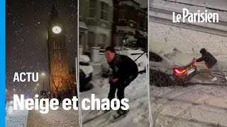 Carambolages trafic aérien perturbé ski dans les rues La neige surprend le RoyaumeUni [upl. by Analra60]