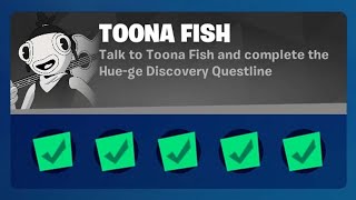 Fortnite Complete Toona Fish Challenges Guide  How to Complete the Huege Discovery Questline [upl. by Ahseela]