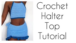 Crochet halter top tutorial [upl. by Marquet]