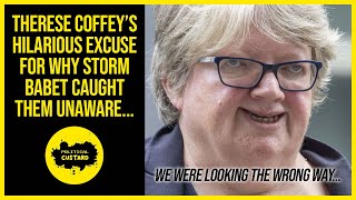 Therese Coffey’s Hilarious Excuse For Why Storm Babet Caught Them Unaware [upl. by Yehtomit394]