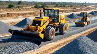 The greatest roadbuilding site complete with compactors amp a KOMATSU motor grader spreading Gravel [upl. by Annonyw]