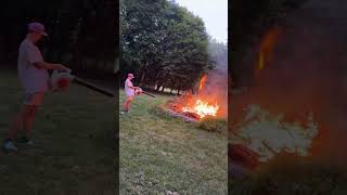 Leaf blower vs bonfire [upl. by Auhoj]