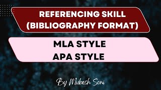 Referencing skills  APA Style  MLA Style  Bibliography [upl. by Anahsor]