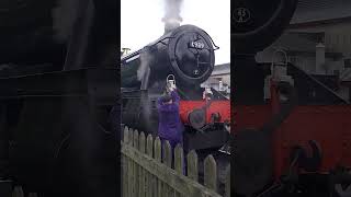 Driver puts lamp on Hall class loco Whitewick Hall 6989 [upl. by Sirrom]